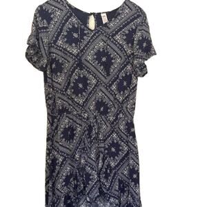 Justice Boho Floral High Low Blue Gauzy Skort Dress Romper Tassels Size 16 Plus